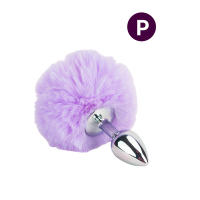 Plug Anal "P" em Aço Inoxidável com Pompom | 6 x 2,7 cm | Disponível em 8 Cores