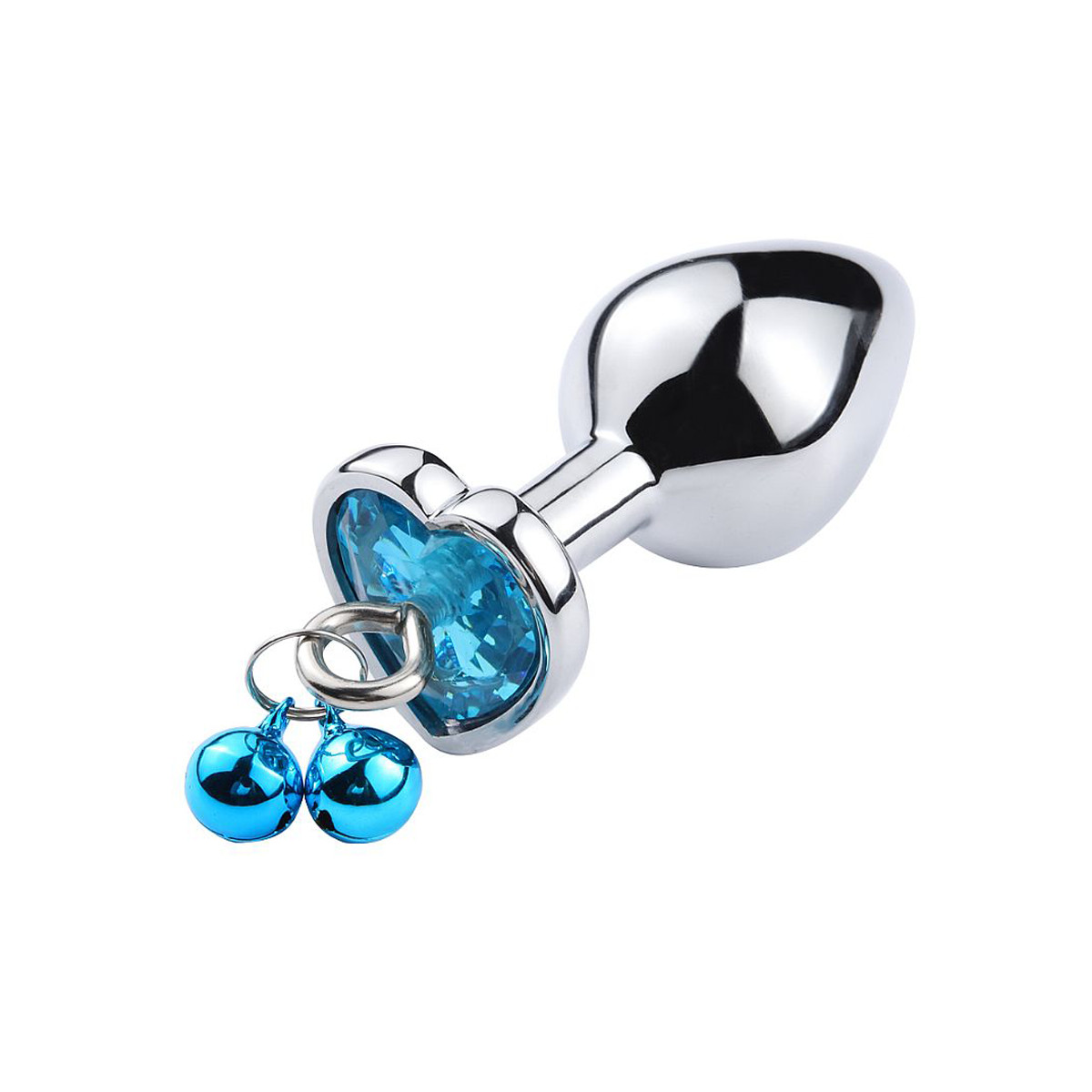 Plug Anal "P" em Aço com Formato Cônico e Pedra de Coração, Guizo e Corrente - 5,7 x 2,6 cm | Disponível em 3 Cores - 5