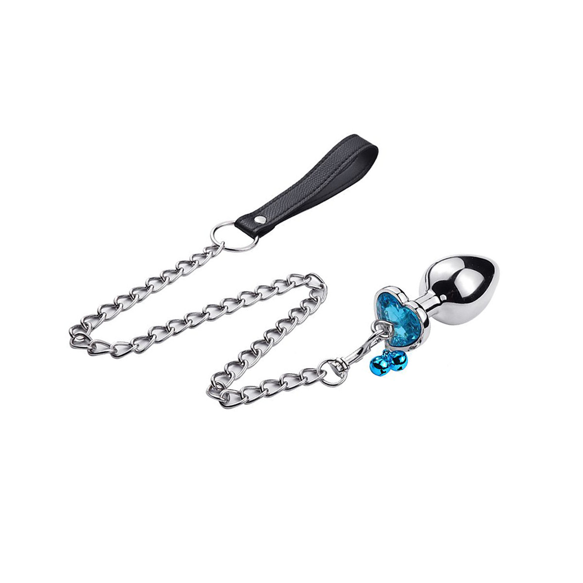 Plug Anal "P" em Aço com Formato Cônico e Pedra de Coração, Guizo e Corrente - 5,7 x 2,6 cm | Disponível em 3 Cores - 6