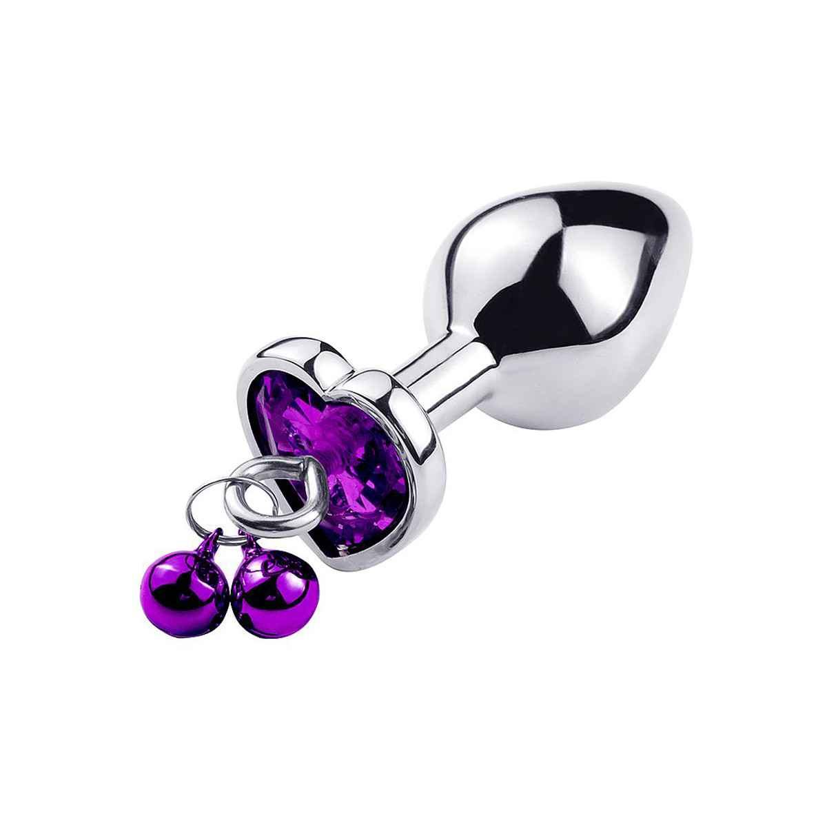 Plug Anal "P" em Aço com Formato Cônico e Pedra de Coração, Guizo e Corrente - 5,7 x 2,6 cm | Disponível em 3 Cores - 3