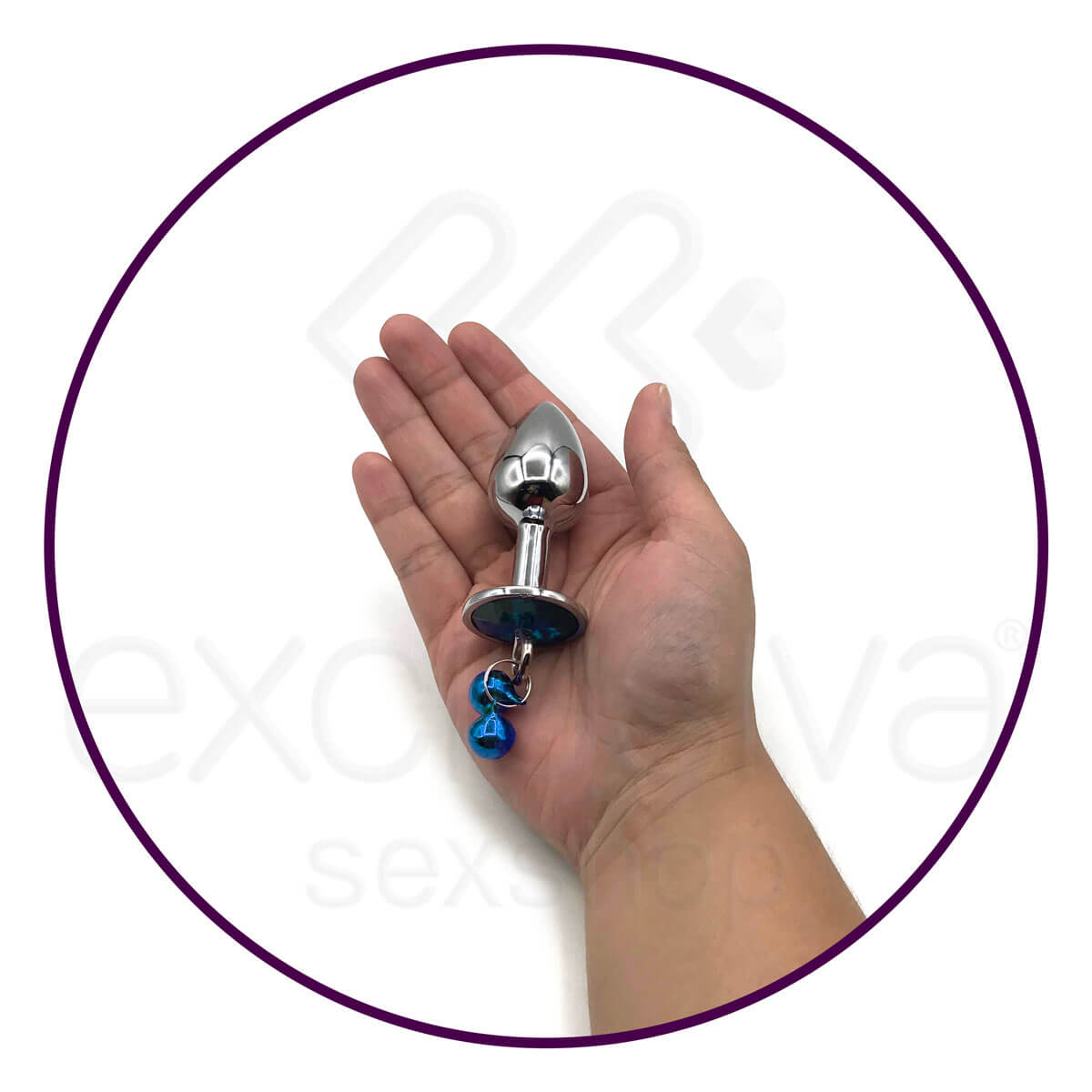 Plug Anal "Tamanho P" em Aço com Formato Cônico, Pedra de Cristal, Sino e Guia com Corrente - 4 x 2,6 cm | Disponível em 3 Cores - 8