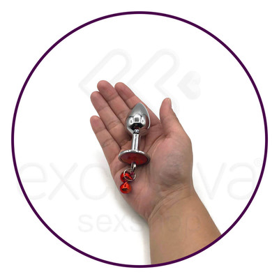 Plug Anal "Tamanho P" em Aço com Formato Cônico, Pedra de Cristal, Sino e Guia com Corrente - 4 x 2,6 cm | Disponível em 3 Cores