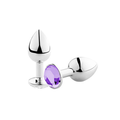 Foto 2 do produto Plug Anal "P" em Alumínio Polido no Formato Cônico com Joia na Base - 5,7 x 2,7 cm | Cor: Roxo