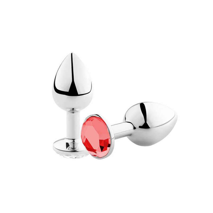 Plug Anal "P" em Alumínio Polido no Formato Cônico com Joia na Base - 5,7 x 2,7 cm | Cor: Vermelho - 2