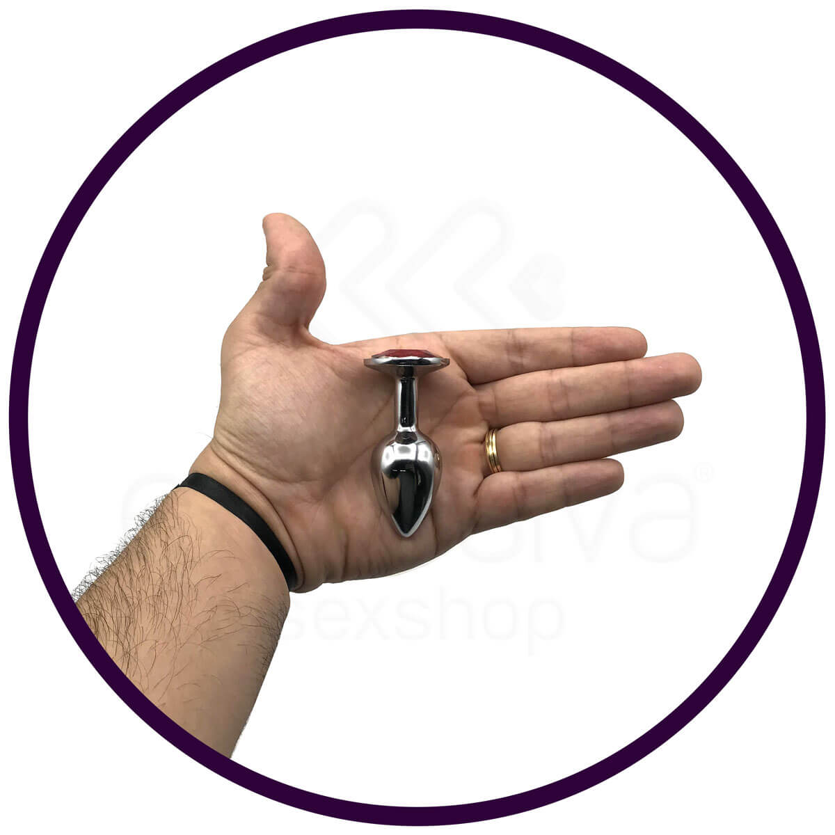 Plug Anal "P" em Alumínio Polido no Formato Cônico com Joia na Base - 5,7 x 2,7 cm | Cor: Vermelho - 3