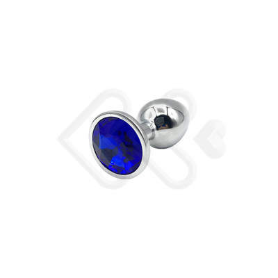 Plug Anal "P" em Alumínio Polido no Formato Cônico com Joia na Base - 5,7 x 2,7 cm | Cor: Azul