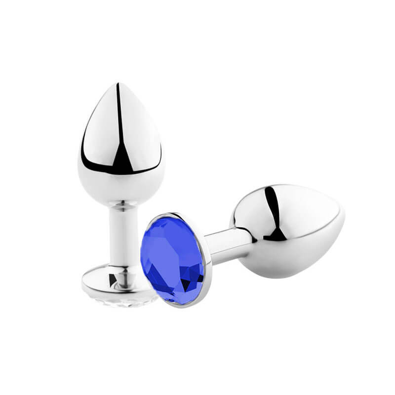 Plug Anal "P" em Alumínio Polido no Formato Cônico com Joia na Base - 5,7 x 2,7 cm | Cor: Azul - 3