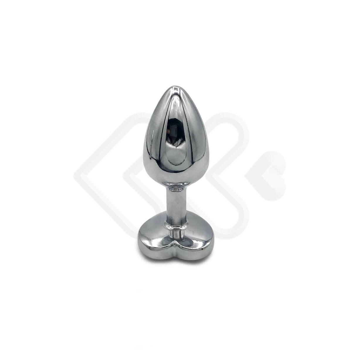 Plug Anal "P" em Alumínio Polido no Formato Cônico com Joia de Coração na Base  - 5,7 x 2,6 cm - 2