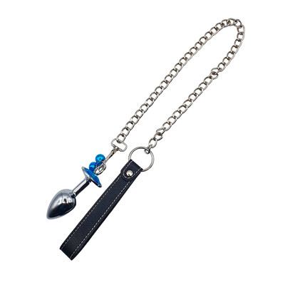 Foto 4 do produto Plug Anal Cônico ''P'' em Metal Polido com Joia em sua Base e Guia com Corrente - 3R | 5,8 x 2,7 cm | Disponível em 3 Cores