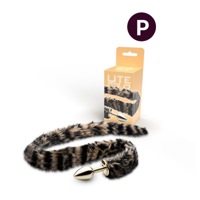 Plug Anal "P" Dourado com Rabo Longo de Gato - Sexy Fantasy Lite | 5,7 x 2,6 cm