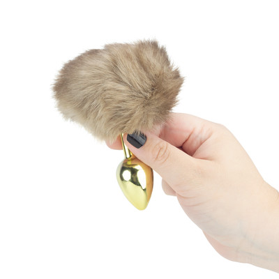 Plug Anal "P" Dourado com Rabo Pompom - Sexy Fantasy Lite | 5,7 x 2,6 cm