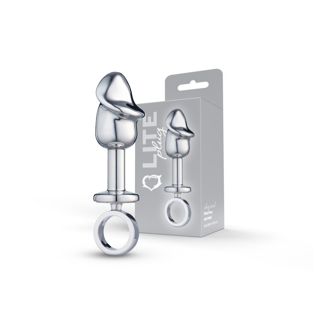 Plug Anal Prata com Formato de Glande e Dedal - Sexy Fantasy Lite | 7,5 x 2,5 cm - 2