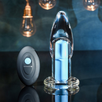 Plug Anal Recarregável Transparente com 10 Modos de Vibração e Controle Remoto - Gender X Eletric Blue | 10,5 x 3,7 cm