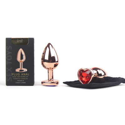 Plug Anal Rose no Tamanho "G" com Pedra Brilhante na Base em Formato de Coração - Intt Toys | 8,1 x 4,0 cm | Disponível em 10 Cores