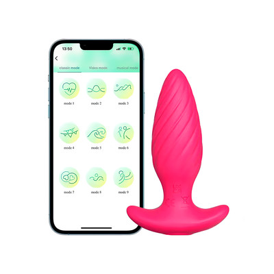 Plug Anal em Silicone Macio, 9 Modos de Vibração, Textura Espiral, Controle Via Aplicativo e Recarregável - 8 x 3,1 cm