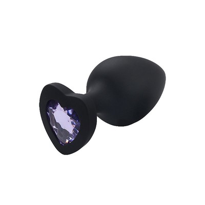 Foto 2 do produto Plug Anal em Silicone no Tamanho "G" com Pedra Brilhante na Base no Formato de Coração - SI | 7,7 x 4,1 cm | Disponível em 4 Cores