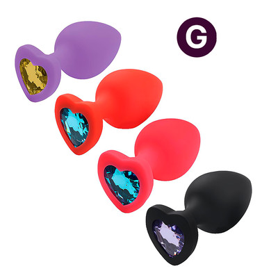 Plug Anal em Silicone no Tamanho "G" com Pedra Brilhante na Base no Formato de Coração - SI | 7,7 x 4,1 cm | Disponível em 4 Cores