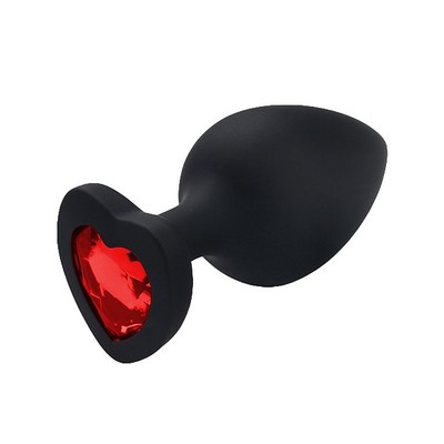 Foto 2 do produto Plug Anal em Silicone no Tamanho "M" com Pedra Brilhante na Base no Formato de Coração - SI | 6,5 x 3,4 cm | Disponível em 4 Cores