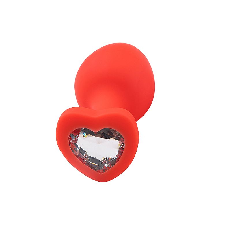 Plug Anal em Silicone no Tamanho "M" com Pedra Brilhante na Base no Formato de Coração - SI | 6,5 x 3,4 cm | Disponível em 4 Cores - 6