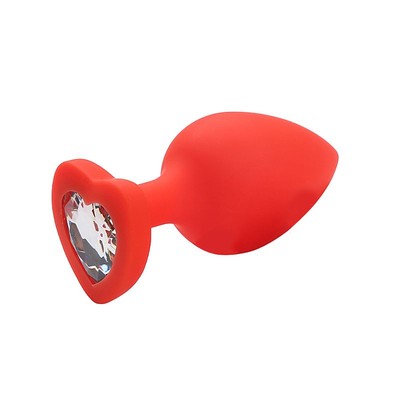 Foto 7 do produto Plug Anal em Silicone no Tamanho "M" com Pedra Brilhante na Base no Formato de Coração - SI | 6,5 x 3,4 cm | Disponível em 4 Cores
