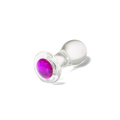 Plug Anal no Tamanho "G" em Vidro Resistente com Formato Cônico e Detalhe de Joia Colorida na Base - 3R Import | 8 x 3,9 cm