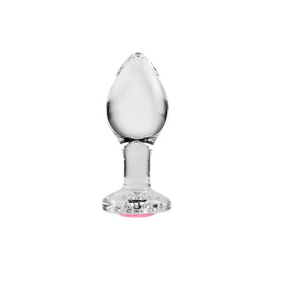 Plug Anal Tamanho "M" em Vidro Resistente com Formato Cônico e Detalhe de Joia Rosa - Adam & Eve Pink Gem Glass Plug | 5,0 x 3,3 cm