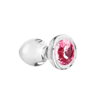 Plug Anal Tamanho "P" em Vidro Resistente com Formato Cônico e Detalhe de Joia Rosa - Adam & Eve Pink Gem Glass Plug | 3,9 x 2,7 cm