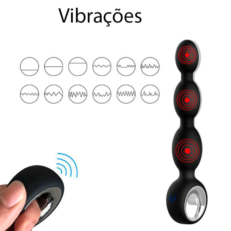 Plug Anal Vibratório Escalonado em Silicone com 12 Modos de Vibração e Controle Remoto - Pleasure Dreams | 17 x 3,5 - 6