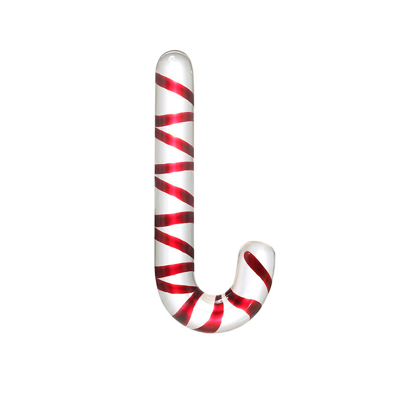 Plug Anal em Vidro no Formato de Bengala Natalina e Detalhe Espiral Vermelho - 17 x 2,5 cm - 2