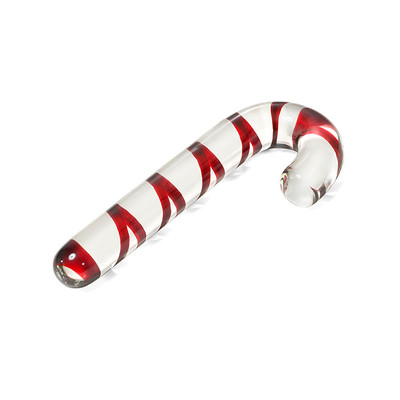 Plug Anal em Vidro no Formato de Bengala Natalina e Detalhe Espiral Vermelho - 17 x 2,5 cm