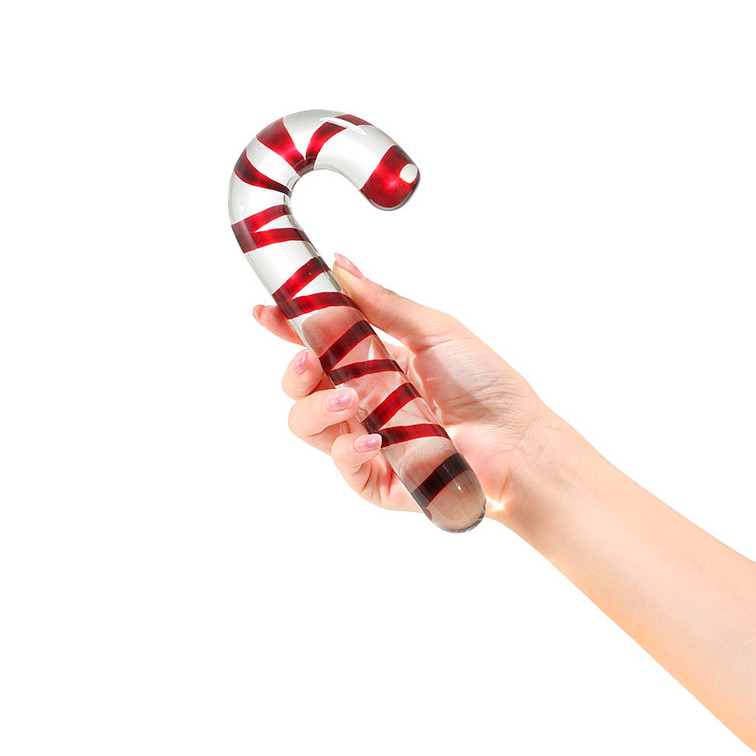 Plug Anal em Vidro no Formato de Bengala Natalina e Detalhe Espiral Vermelho - 17 x 2,5 cm - 4