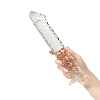 Plug Anal em Vidro no Formato Pênis com Glande e Saliências - 24,8 x 4,5 cm