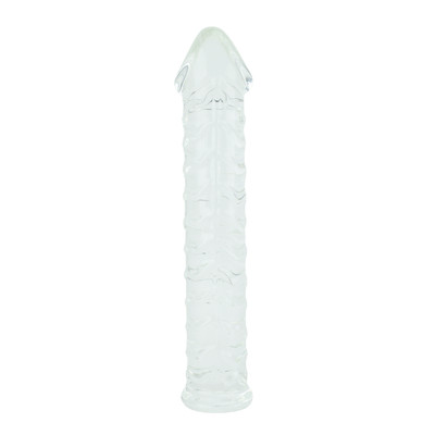 Plug Anal em Vidro no Formato Pênis com Glande e Saliências - 24,8 x 4,5 cm
