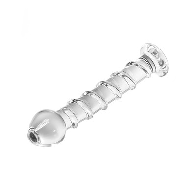 Foto 2 do produto Plug Anal em Vidro com Ponta Cônica, Textura Espiral em Alto-Relevo e Base de Segurança - 19 x 4 cm