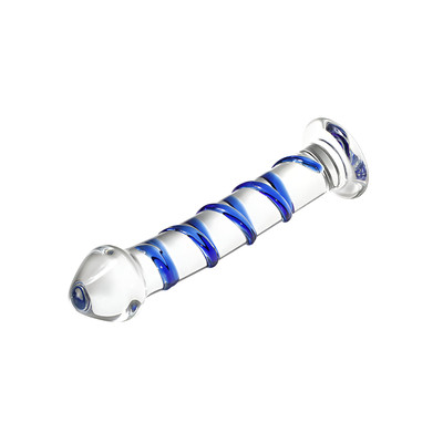 Foto 2 do produto Plug Anal em Vidro com Ponta Saliente e Espiral Azul em Alto Relevo com Base - 3R Import | 16,5 x 3,8 cm