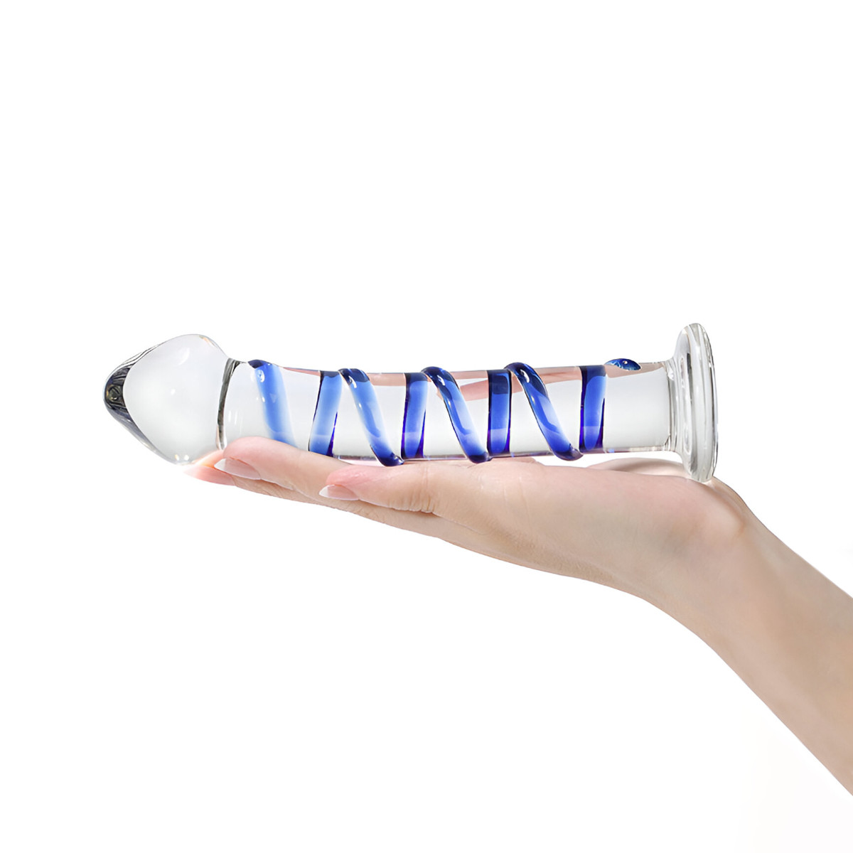 Plug Anal em Vidro com Ponta Saliente e Espiral Azul em Alto Relevo com Base - 3R Import | 16,5 x 3,8 cm - 5