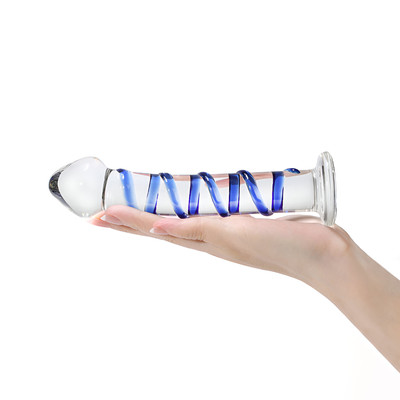 Foto 5 do produto Plug Anal em Vidro com Ponta Saliente e Espiral Azul em Alto Relevo com Base - 3R Import | 16,5 x 3,8 cm