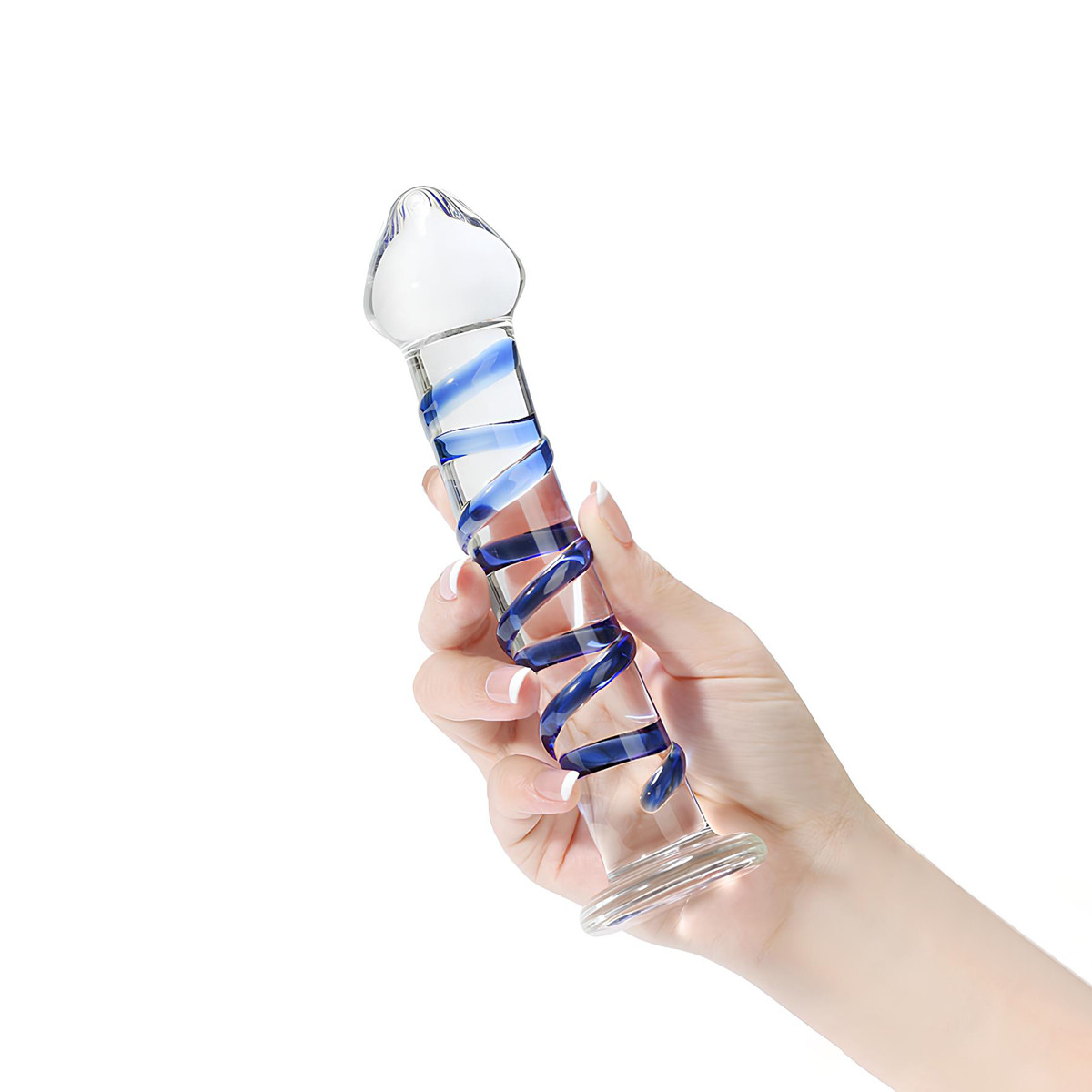 Plug Anal em Vidro com Ponta Saliente e Espiral Azul em Alto Relevo com Base - 3R Import | 16,5 x 3,8 cm - 6