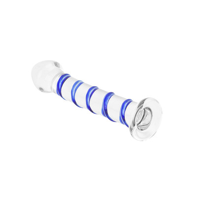 Foto 3 do produto Plug Anal em Vidro com Ponta Saliente e Espiral Azul em Alto Relevo com Base - 3R Import | 16,5 x 3,8 cm