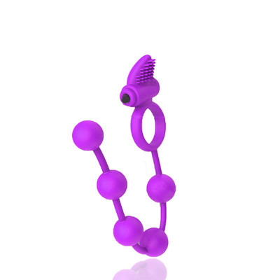 Foto 2 do produto Posedon Cock Ring - Anel Peniano com Cordão Anal e Cápsula Vibratória - 28 x 2,5 CM | Roxo