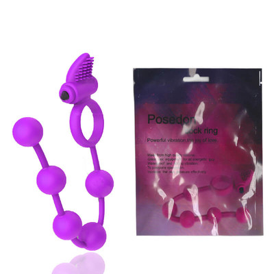 Foto 1 do produto Posedon Cock Ring - Anel Peniano com Cordão Anal e Cápsula Vibratória - 28 x 2,5 CM | Roxo