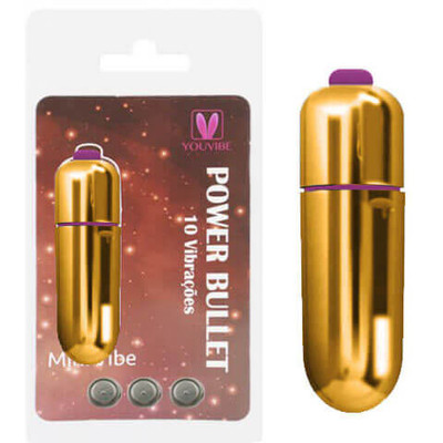 Foto 1 do produto Power Bullet Mini Vibe - Cápsula Vibratória Metálica com 10 Velocidades de Vibração e Resistente à Água - 5,5 x 1,5 cm | Cor: Dourado
