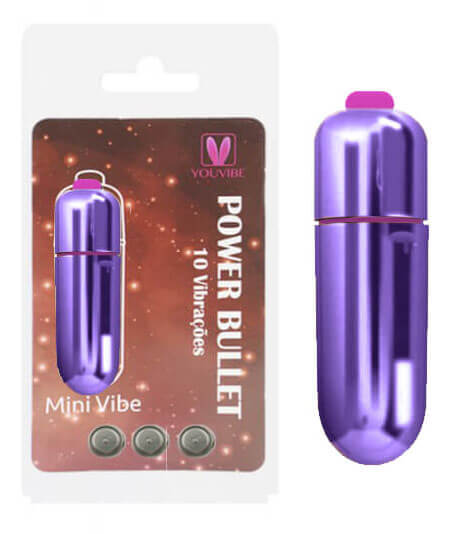 Power Bullet Mini Vibe - Cápsula Vibratória Metálica com 10 Velocidades de Vibração e Resistente à Água - 5,5 x 1,5 cm | Cor: Roxo - 1