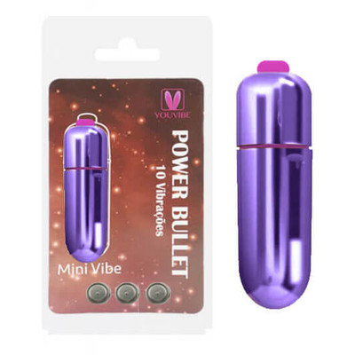 Foto 1 do produto Power Bullet Mini Vibe - Cápsula Vibratória Metálica com 10 Velocidades de Vibração e Resistente à Água - 5,5 x 1,5 cm | Cor: Roxo