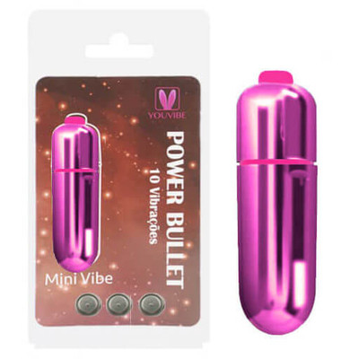 Foto 1 do produto Power Bullet Mini Vibe - Cápsula Vibratória Metálica com 10 Velocidades de Vibração e Resistente à Água - 5,5 x 1,5 cm | Cor: Rosa