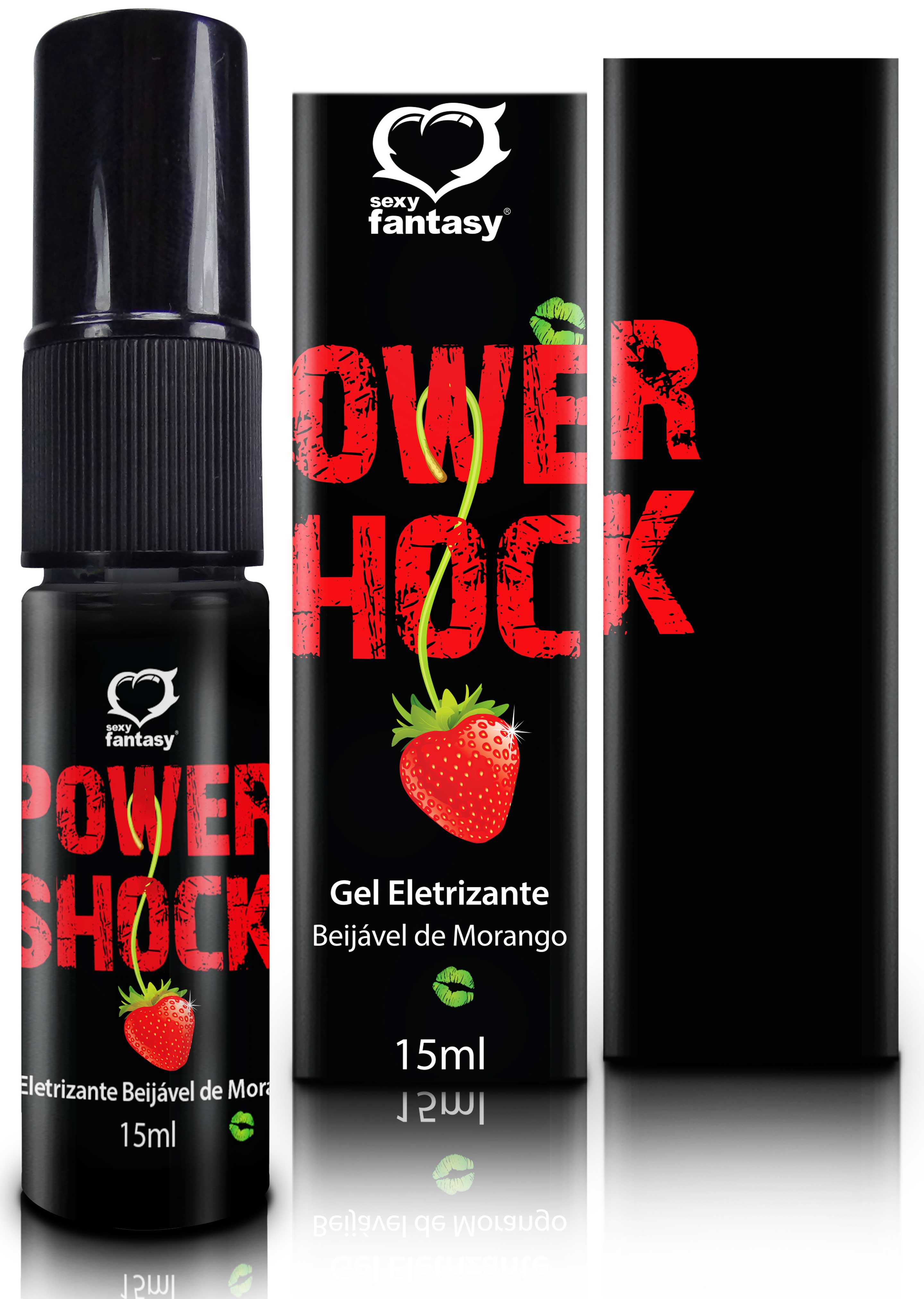Power Shock - Vibrador Líquido Beijável - 15 ml | Sabor: Morango - 1