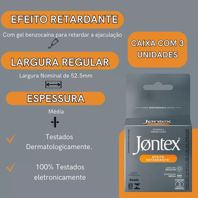 Preservativo com Espessura Média e Efeito Retardante - Jontex Linha Performance | 3 Unidades