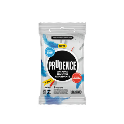 Foto 1 do produto Preservativo Extra Fino com Efeito Retardante - Prudence Sensações | 3 Unidades