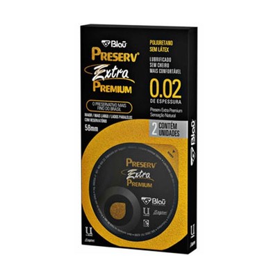 Foto 1 do produto Preserv Extra Premium - Preservativo Mais Fino do Brasil com Apenas 0,02 mm de Espessura - 2 Unidades