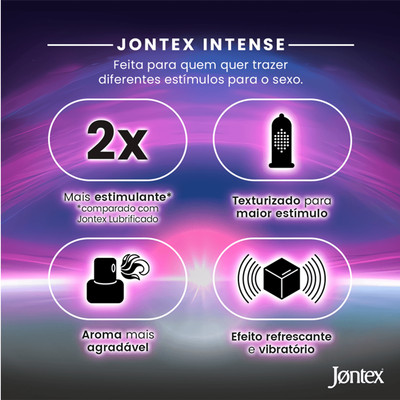 Preservativo Texturizado com Efeito Refrescante Mentolado e Vibratório - Jontex Intense | 4 Unidades